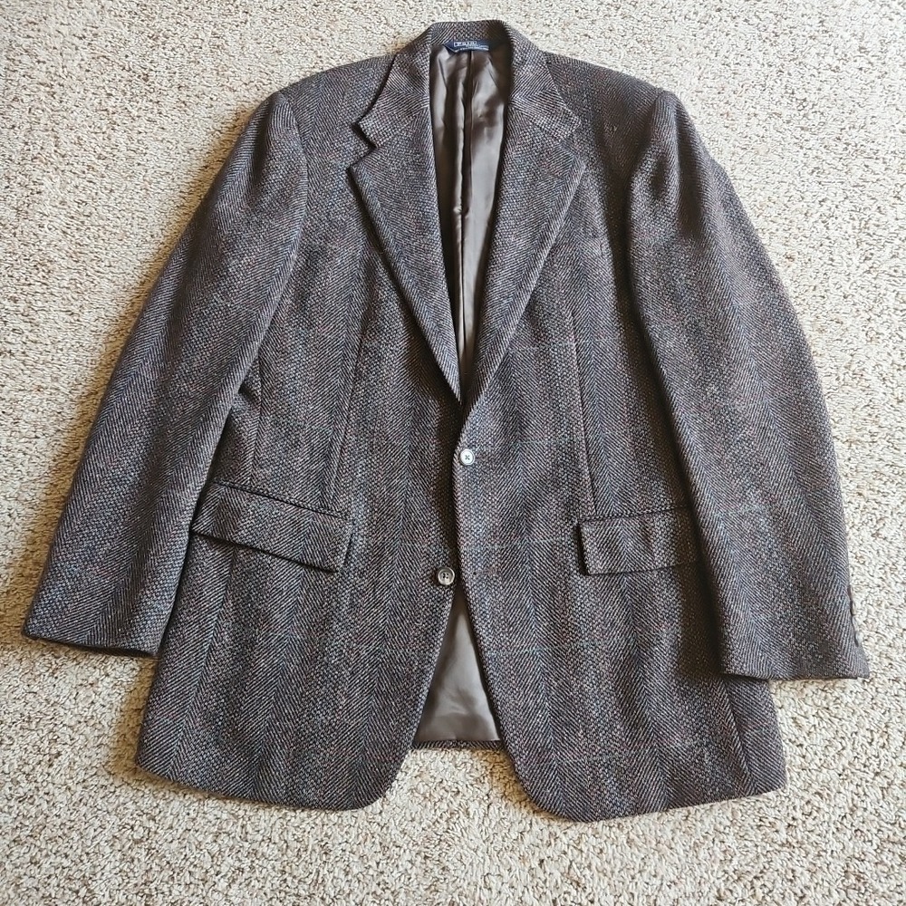 Polo Ralph Lauren Blazer‎ 41L Tweed Brown Herringbone Striped Union USA